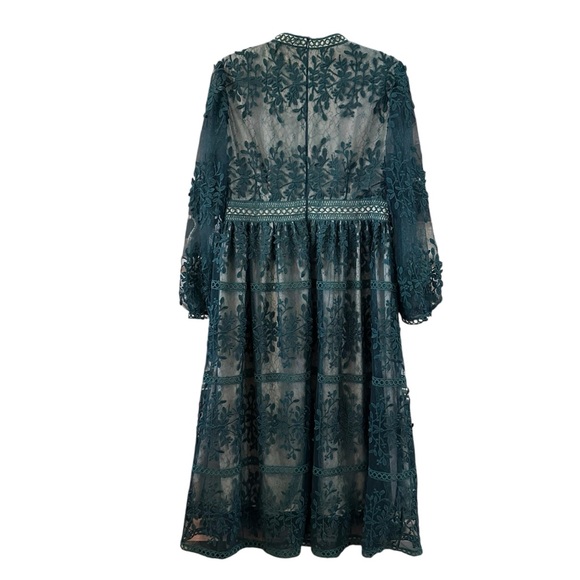 Hunter Green Lace Large Ivy City Co Sicily Lined Floral Midi Dress L Fall Fancy - Picture 5 of 13